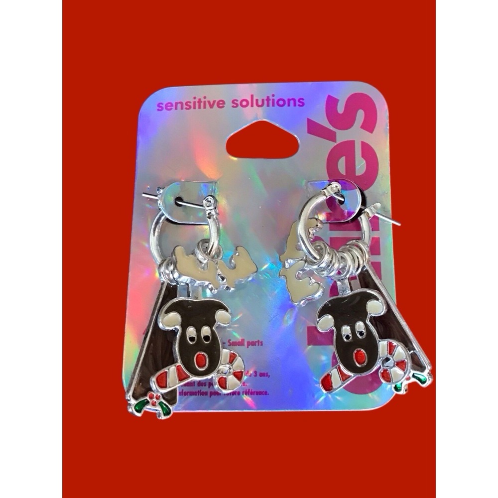 New Y2K VTG Claires Hoop‎ Reindeer Shaped Drop/Dangle Christmas Earrings